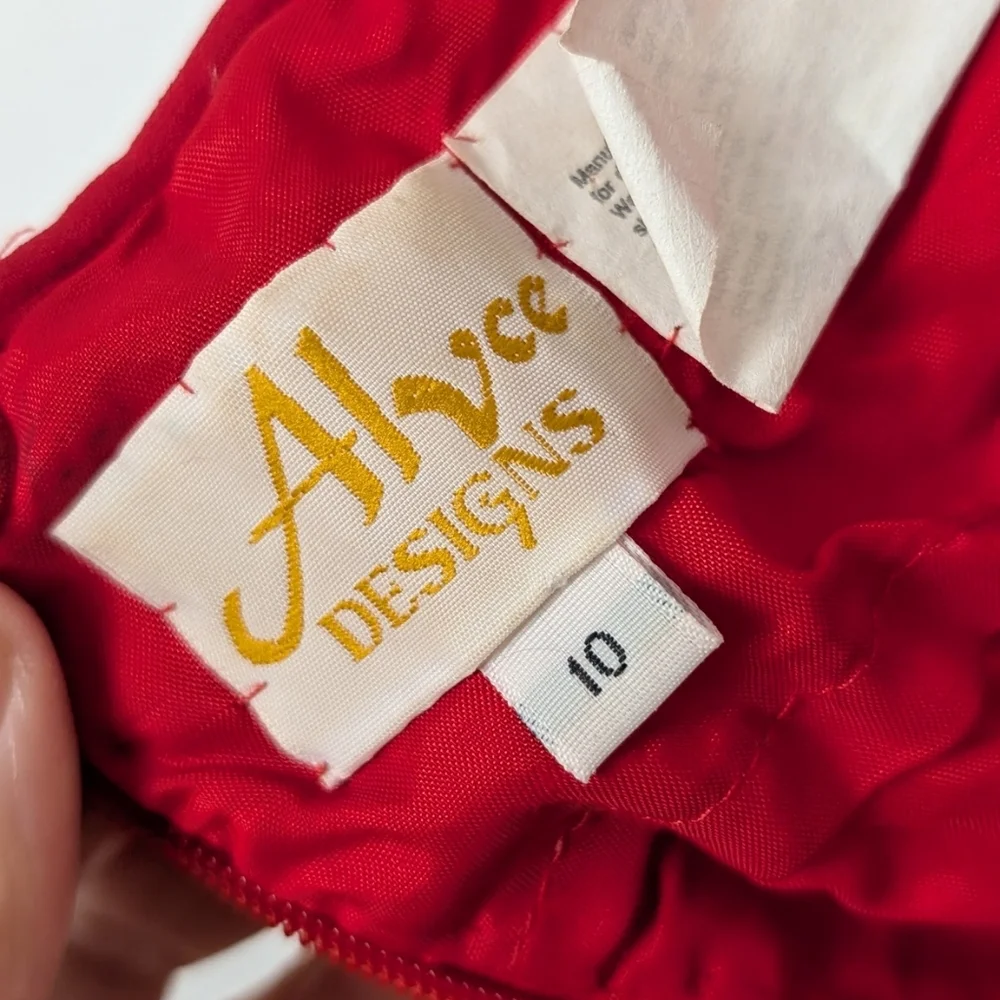 Vintage Alyce Designs Red Beaded Halter Slit Formal Gown Size 10 - Picture 8 of 8